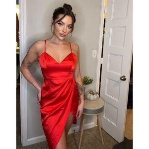 New with tags red silk slit dress